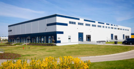 Drive way to large distribution warehouse building, Hamburg, Germany